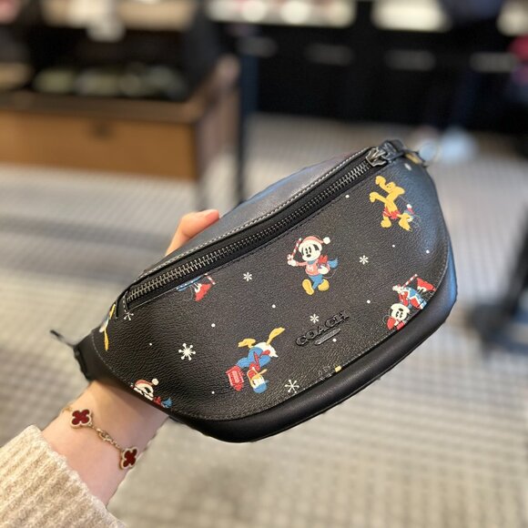 Coach CL964 Disney X Coach Warren Mini Belt Bag With Holiday Print IN Black Mult - Picture 4 of 6